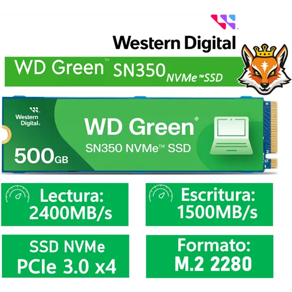 WD SSD Green SN350 500GB NVMe a 2400MB/s PCIe 3.0 M.2 2280