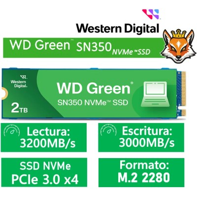 WD SSD Green SN350 2TB NVMe a 3200MB/s PCIe 3.0 M.2 2280