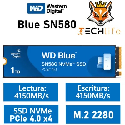 WD SSD Blue SN580 1TB NVMe a 4150MB/s PCIe 4.0 M.2 2280