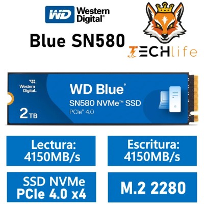 WD SSD Blue SN580 2TB NVMe a 4150MB/s PCIe 4.0 M.2 2280