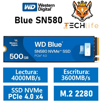 WD SSD Blue SN580 500GB NVMe a 4000MB/s PCIe 4.0 M.2 2280