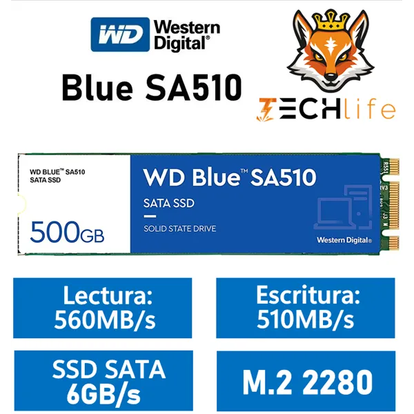 WD SSD Blue SA510 SSD 500GB a 560MB/s M.2 2280