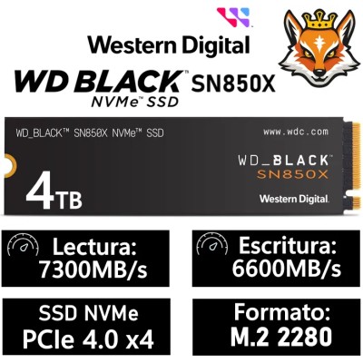 WD SSD Black SN850X 4TB NVMe a 7300MB/s PCIe 4.0 M.2 2280