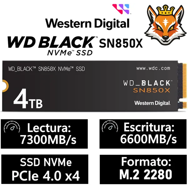 WD SSD Black SN850X 4TB NVMe a 7300MB/s PCIe 4.0 M.2 2280