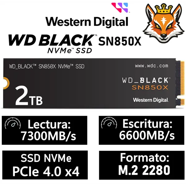 WD SSD Black SN850X 2TB NVMe a 7300MB/s PCIe 4.0 M.2 2280