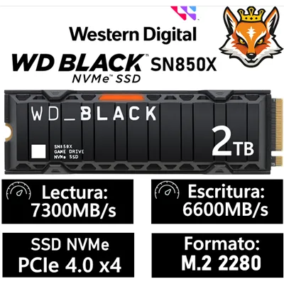 WD SSD Black SN850X con Disipador 2TB NVMe a 7300MB/s PCIe 4.0