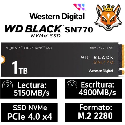 WD SSD Black SN770 1TB NVMe a 5150MB/s PCIe 4.0 M.2 2280