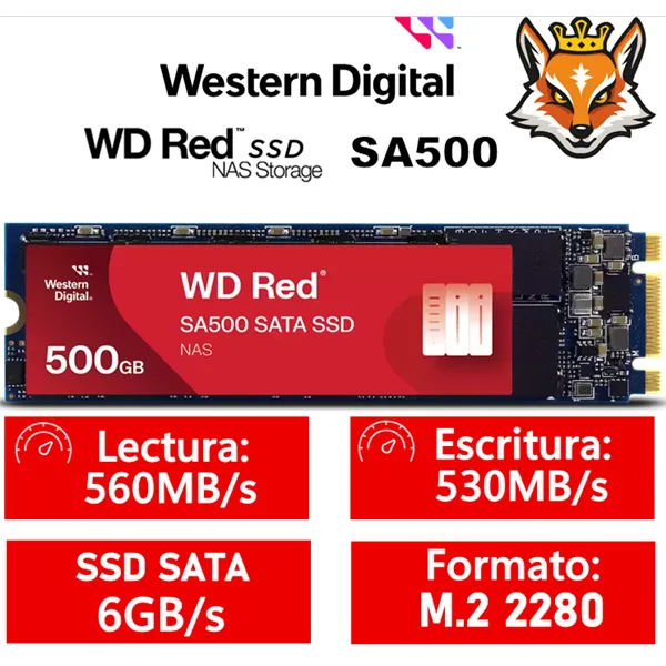 WD SSD Red SA500 NAS 500GB SATA M.2 2280 6Gb/s a 560MB/s