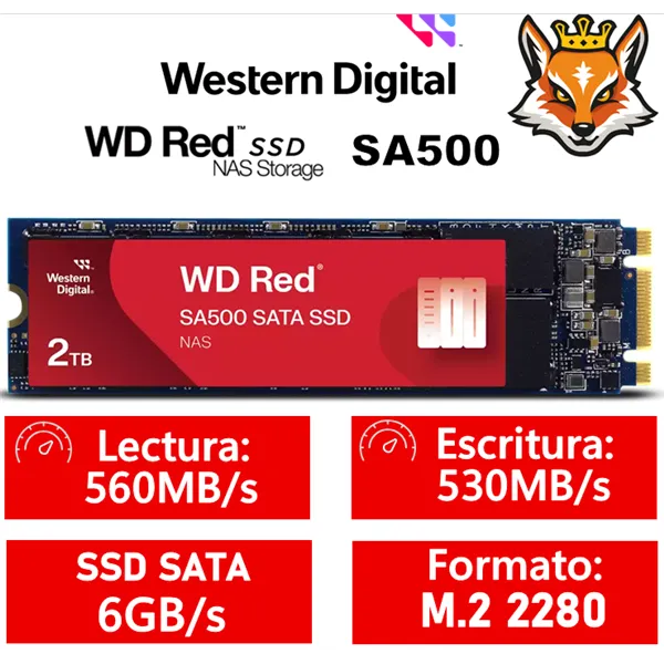 WD SSD Red SA500 NAS 2TB SATA M.2 2280 6Gb/s a 560MB/s