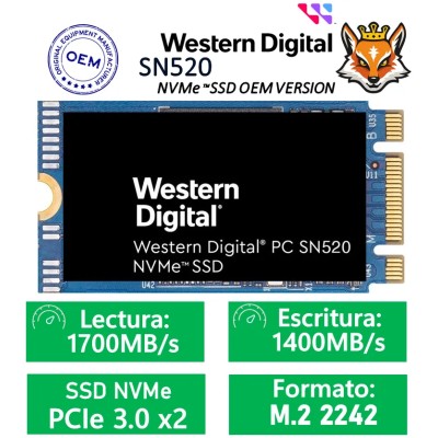 WD SSD SN520 128GB NVMe a 1700MB/s PCIe 3.0 M.2 2242 OEM