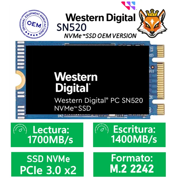 WD SSD SN520 128GB NVMe a 1700MB/s PCIe 3.0 M.2 2242 OEM Version/Bulk