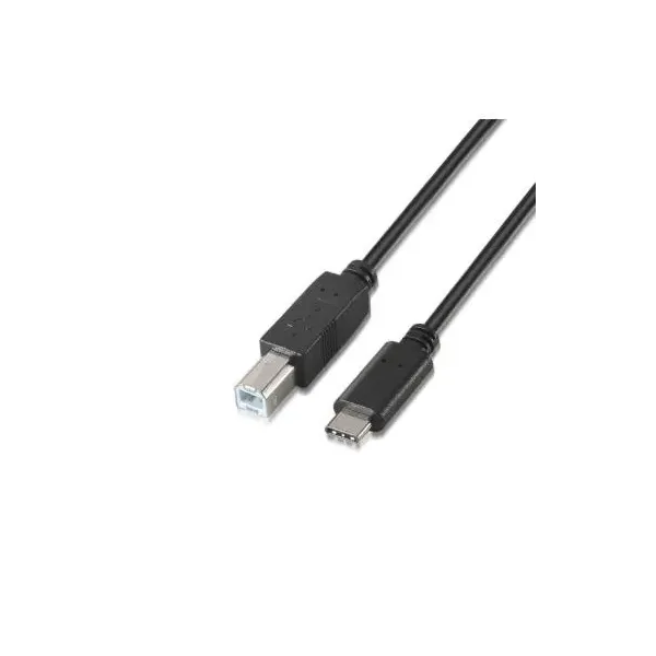 Cable USB 2.0 Impresora Aisens A107-0054/ USB Tipo-C Macho - USB Tipo-B Macho/ 2m/ Negro
