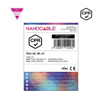 Bobina de Cable SFTP PIMF AWG23 Nanocable 10.20.1700-305 Cat.7/