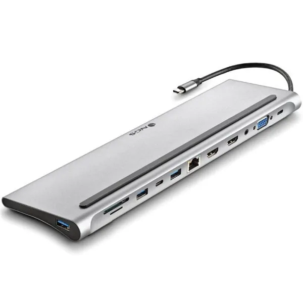 Docking USB Tipo-C NGS WonderDock12/ 3xUSB/ 2xHDMI/ 1xVGA/ 1xRJ45/ 1xLector de Tarjetas/ 1xJack 3.5/ 1xUSB Tipo-C PD/ Gris