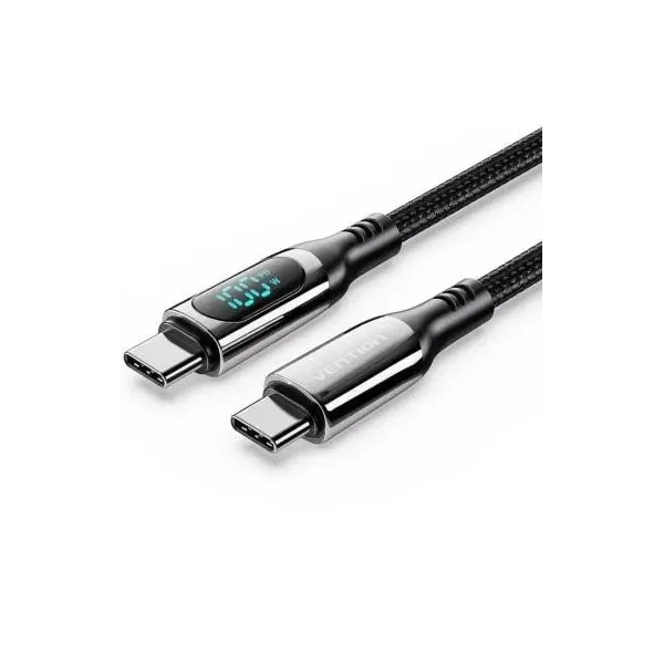Cable USB 2.0 Tipo-C 5A 100W Vention TAYBAV/ USB Tipo-C Macho - USB Tipo-C Macho/ 1.2m/ con Pantalla LED/ Negro