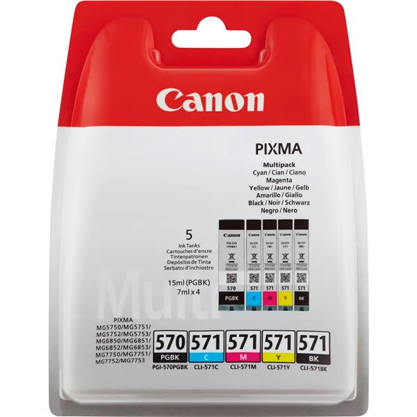 Cartucho de Tinta Original Canon PGI-570BK + CLI-571Multipack/ Cian/ Magenta/ Amarillo/ Negro