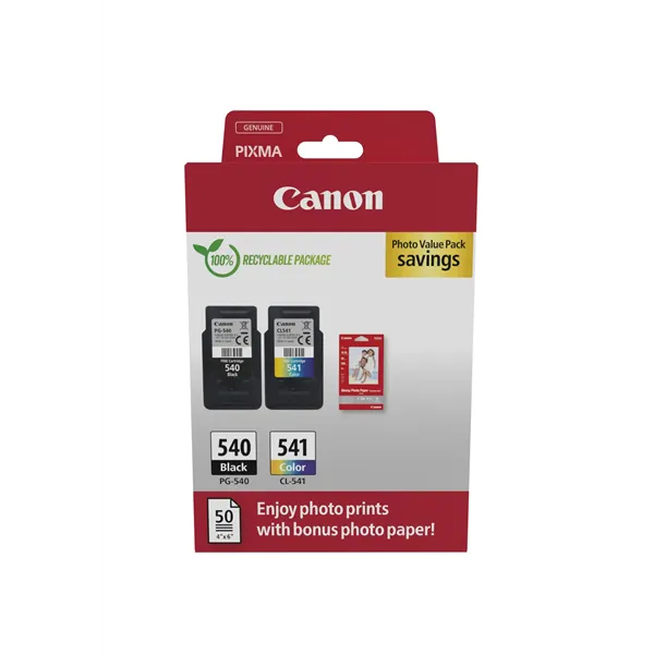 Cartucho de Tinta Original Canon PG-540 + CL-541 Multipack/ Negro/ Tricolor + Papel Fotográfico