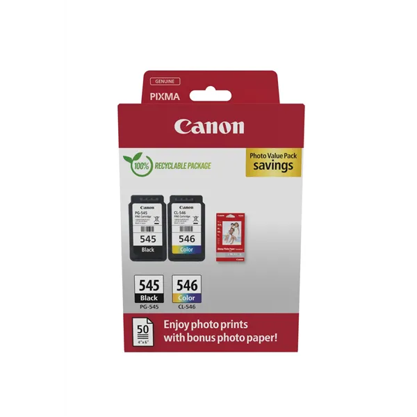 Cartucho de Tinta Original Canon PG-545 + CL-546 Multipack/ Negro/ Tricolor + Papel Fotográfico