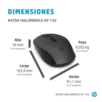 Ratón Inalámbrico HP 150/ Hasta 1600 DPI