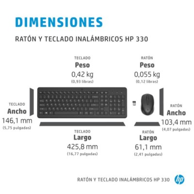 HP 330 KIT Teclado y Ratón Inalámbrico, Negro