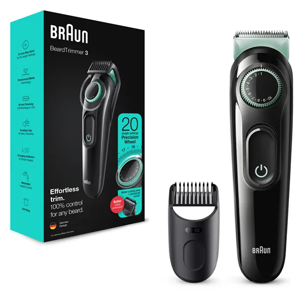 Cortabarbas Braun Beardtrimmer Series 3000 BT3323/ con Batería/ 1 Accesorio