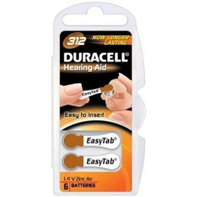 Pack 6 Pilas para Audífono Duracell DA312/ 1.6V