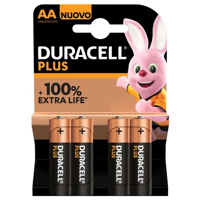 Pack de 4 Pilas AA Duracell Plus Extra Life LR6/ 1.5V/ Alcalinas