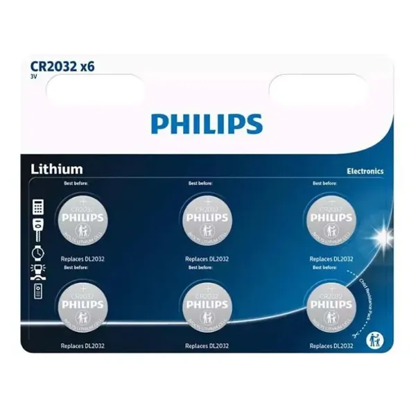 Pack de 6 Pilas de Botón Philips CR2032/ 3V