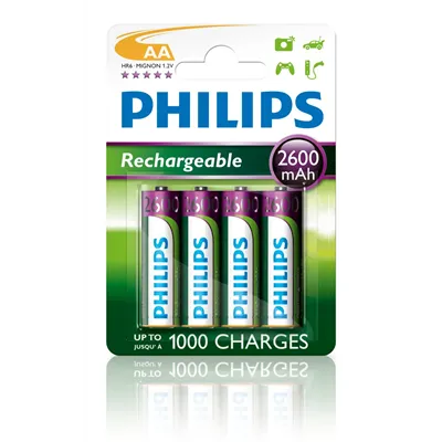 Pack de 4 Pilas AA Philips R6B4B260/10/ 1.2V/ Recargables