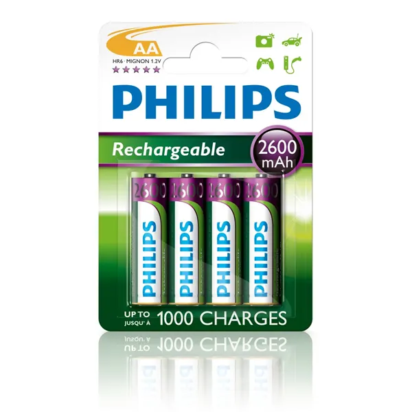 Pack de 4 Pilas AA Philips R6B4B260/10/ 1.2V/ Recargables