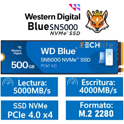 WD SSD Blue SN5000 500GB NVMe a 5000MB/s PCIe 4.0 M.2 2280