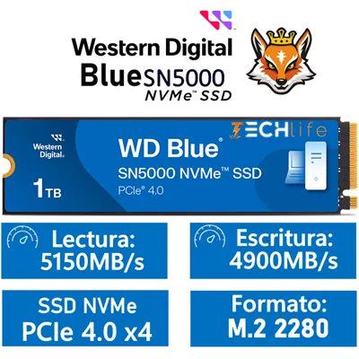 WD SSD Blue SN5000 1TB NVMe a 5150MB/s PCIe 4.0 M.2 2280