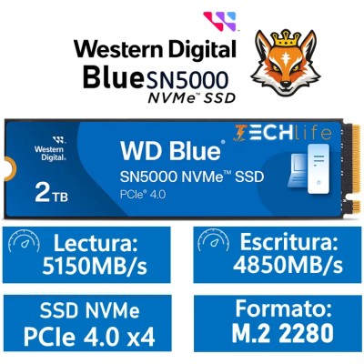 WD SSD Blue SN5000 2TB NVMe a 5150MB/s PCIe 4.0 M.2 2280