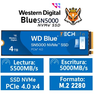 WD SSD Blue SN5000 4TB NVMe a 5500MB/s PCIe 4.0 M.2 2280