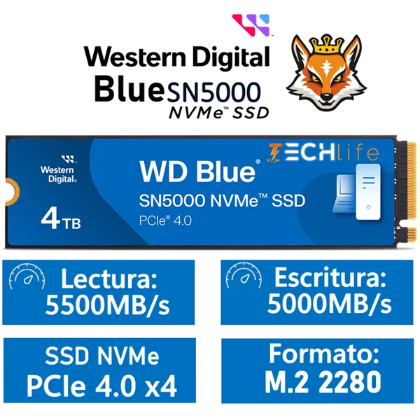 WD SSD Blue SN5000 4TB NVMe a 5500MB/s PCIe 4.0 M.2 2280