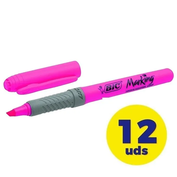 Caja de Marcadores Fluorescentes Bic Marking Highlighter Grip/ 12 unidades/ Rosas