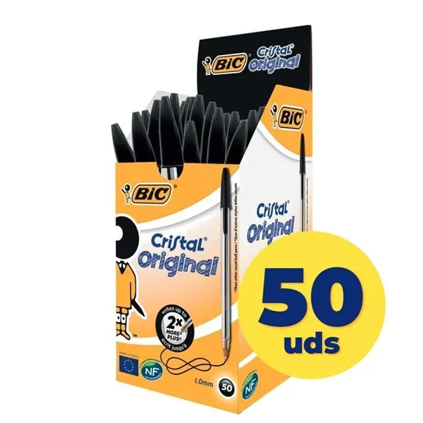 Caja de Bolígrafos de Tinta de Aceite Bic Cristal Original 8373639/ 50 unidades/ Negros