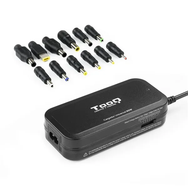 Cargador de Portátil TooQ TQLC-90BS02M/ 90W/ Manual/ 12 Conectores/ Voltaje 15-24V/ 1 USB