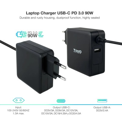 Cargador de Portátil TooQ TQLC-USBC90PD USB Tipo-C/ 90W/