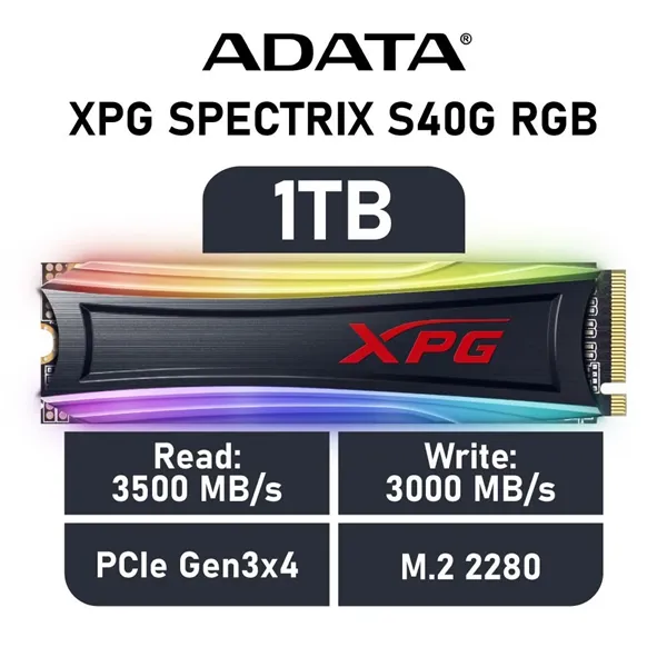 ADATA XPG Spectrix S40G 1TB SSD NVMe RGB 1TB a 3500MB/s PCIe 3.0 M.2 2280