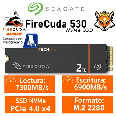 Seagate FireCuda 530 SSD 2TB con disipador a 7300MB/s PCIe 4.0