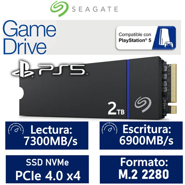 Seagate Game Drive PS5 SSD 2TB a 7300MB/s con disipador M.2 2280 PCIe 4.0 x4