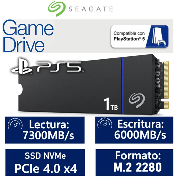 Seagate Game Drive PS5 SSD 1TB a 7300MB/s con disipador M.2 2280 PCIe 4.0 x4