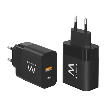 Ewent EW1327 Cargador Rápido GaN de 2 puertos (USB-C y USB-A)