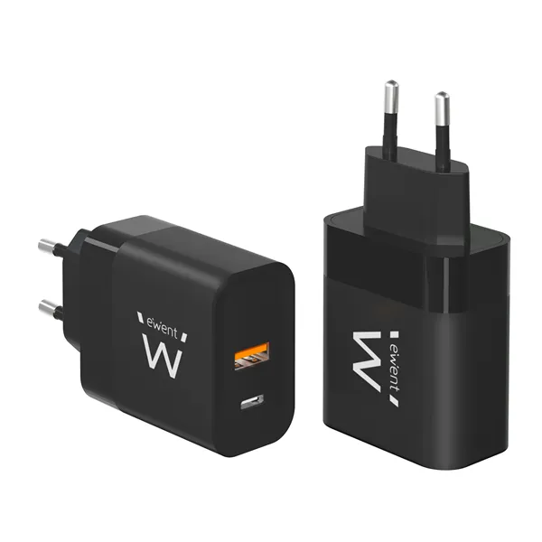 Ewent EW1327 Cargador Rápido GaN de 2 puertos (USB-C y USB-A) de 45W smartphones, tabletas y portátiles