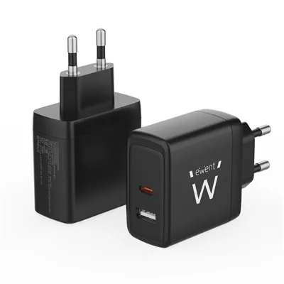 Ewent EW1330 Cargador Rápido GaN de 2 puertos (USB-C y USB-A)