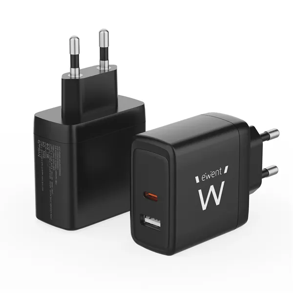 Ewent EW1330 Cargador Rápido GaN de 2 puertos (USB-C y USB-A) de 65W smartphones, tabletas y portátiles