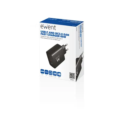 Ewent EW1330 Cargador Rápido GaN de 2 puertos (USB-C y USB-A)