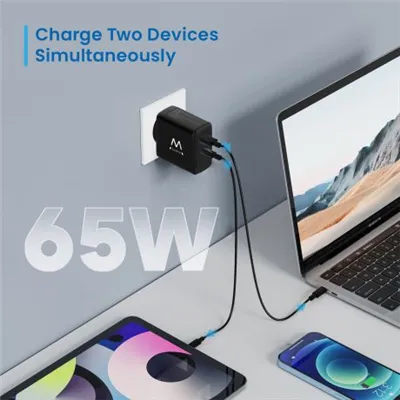 Ewent EW1330 Cargador Rápido GaN de 2 puertos (USB-C y USB-A)