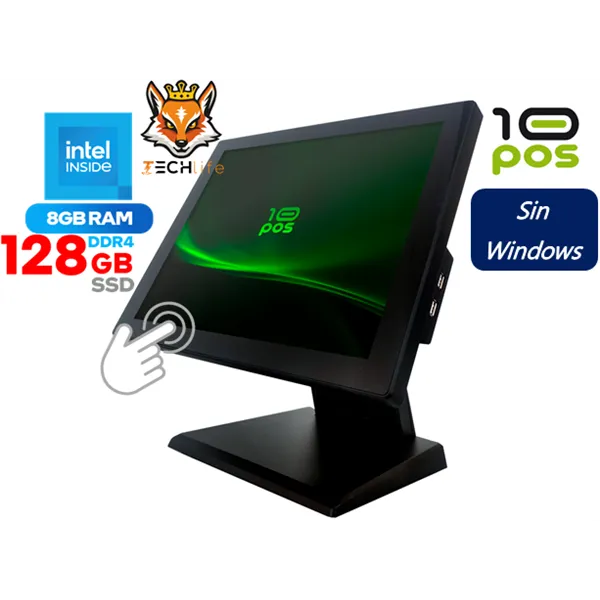 10Pos 10T-15 TPV Comercio 15" Táctil Intel J4125 8GB 128GB SSD Wifi, Sin Windows